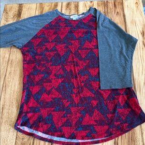 LuLaRoe Red and Gray Geometric Raglan Top